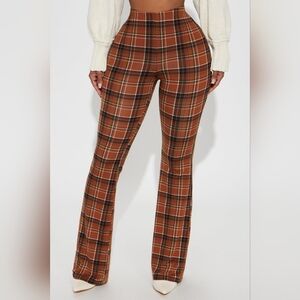 Fashion Nova Brown Plaid Flare Pants